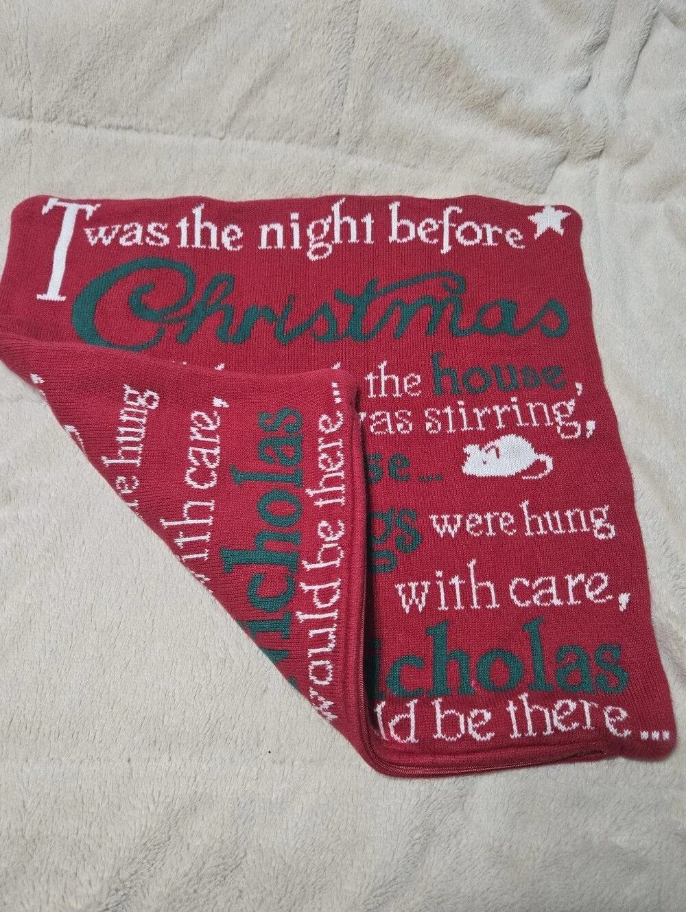 Christmas pillow case “‘Twas the Night before Christmas”, throw cover only
